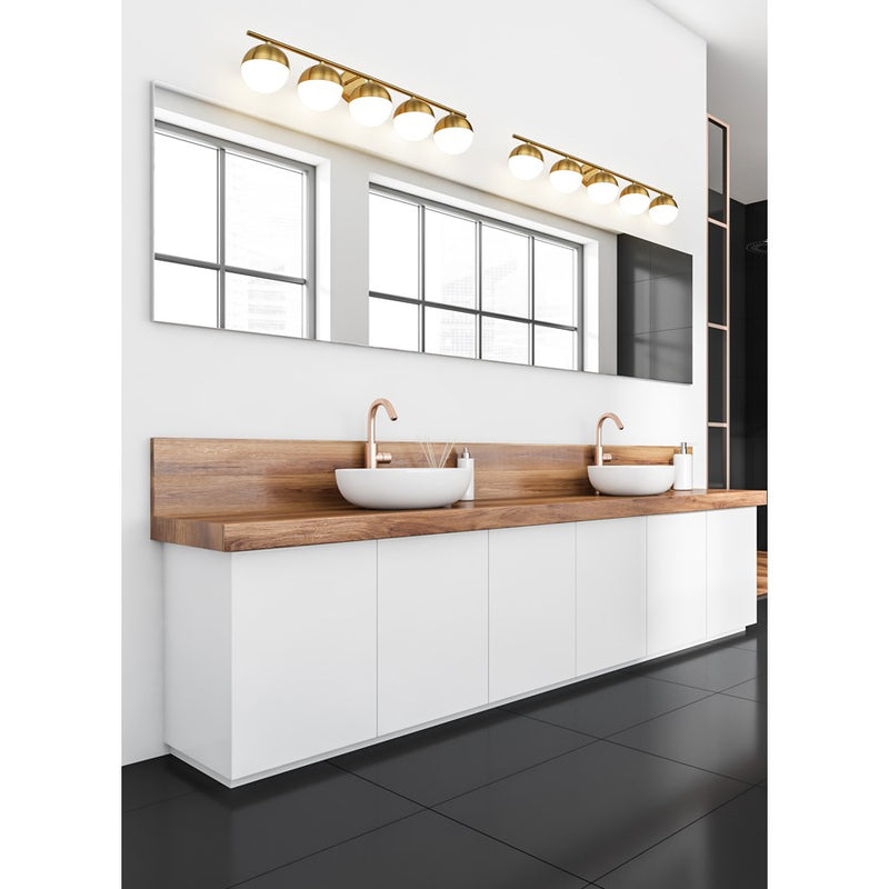 Z-Lite Realm Sphere 5 Light 7.5" Vanity, Modern Gold/Matte Opal