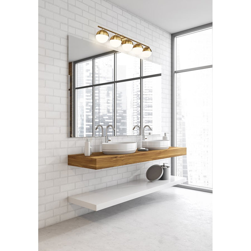 Z-Lite Realm Sphere 5 Light 7.5" Vanity, Modern Gold/Matte Opal