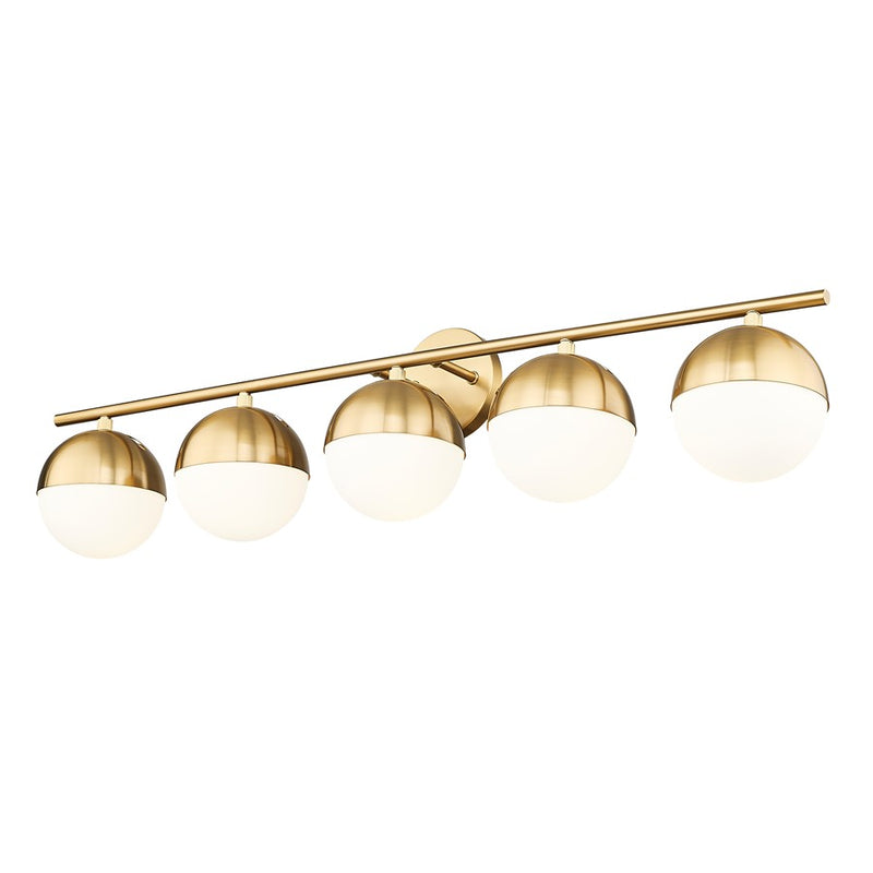 Z-Lite Realm Sphere 5 Light 7.5" Vanity, Modern Gold/Matte Opal