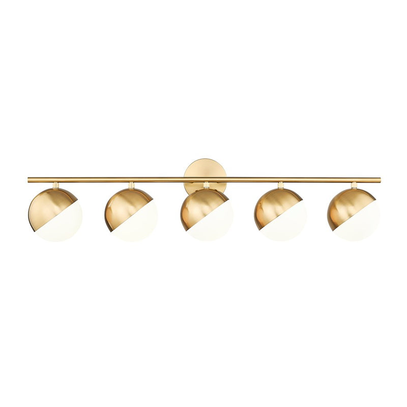 Z-Lite Realm Sphere 5 Light 7.5" Vanity, Modern Gold/Matte Opal