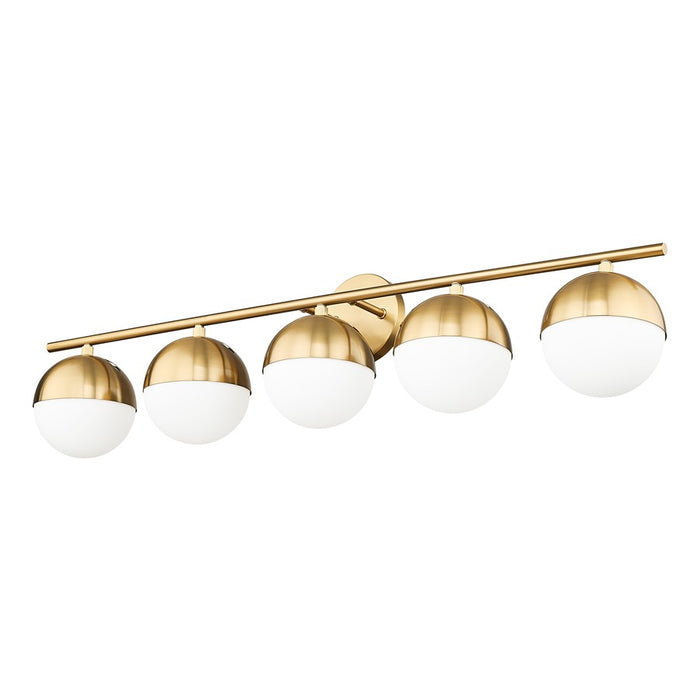 Z-Lite Realm Sphere 5 Light 7.5" Vanity, Modern Gold/Matte Opal
