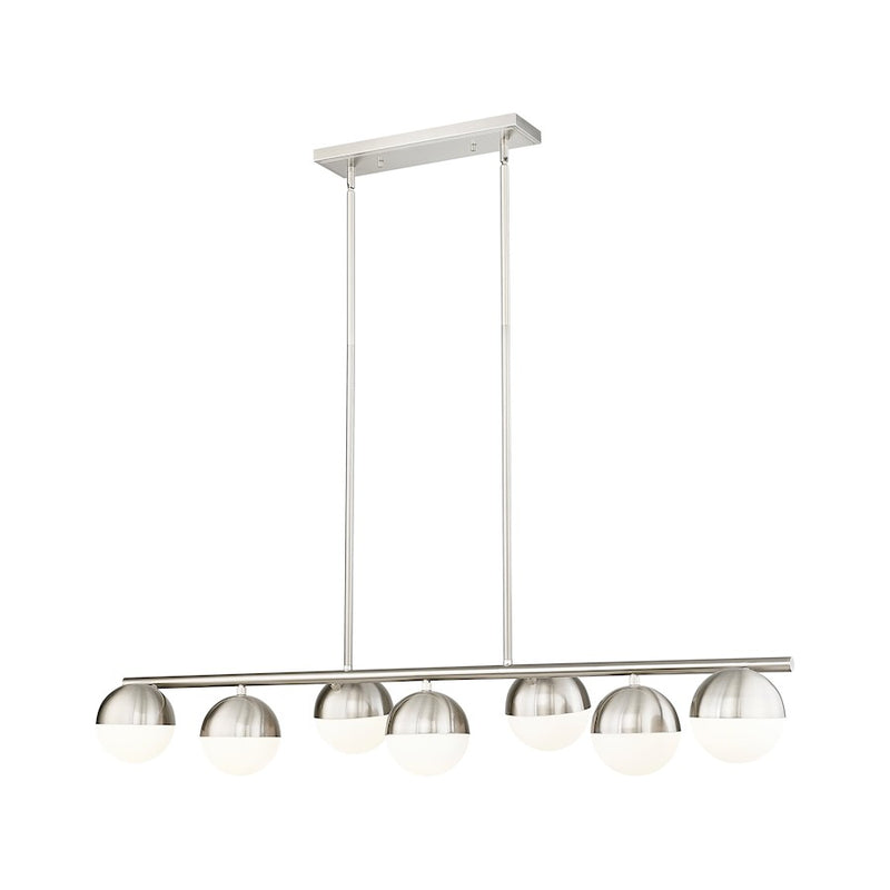 Z-Lite Realm Sphere 7 Light 54" Linear Chandelier, Nickel/Opal - 7517-7L-BN