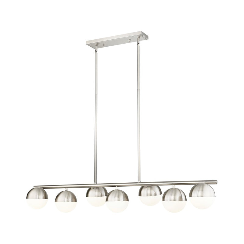 Z-Lite Realm Sphere 7Lt 54" Linear Chandelier, Nickel/Opal - 7517-7L-BN