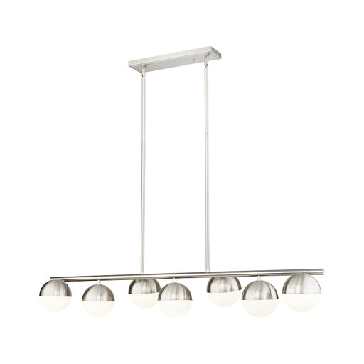 Z-Lite Realm Sphere 7 Light 54" Linear Chandelier, Nickel/Opal - 7517-7L-BN
