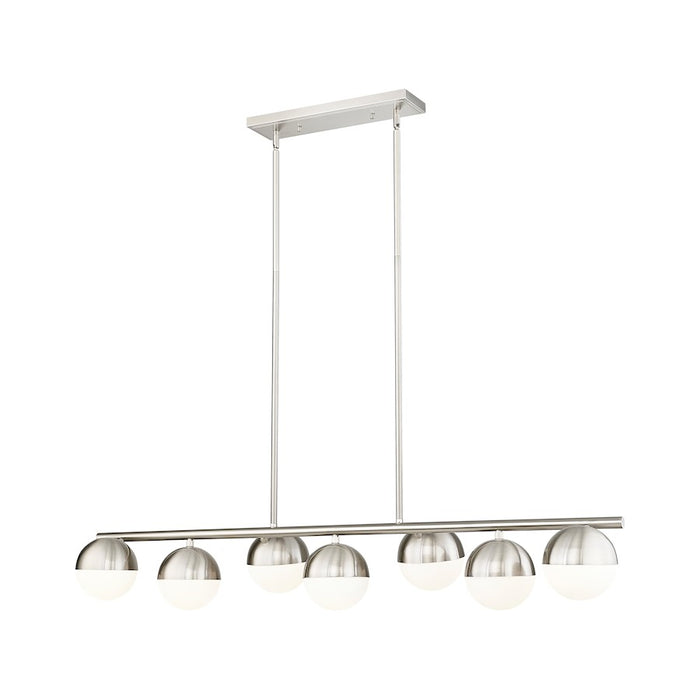 Z-Lite Realm Sphere 7 Light 54" Linear Chandelier, Nickel/Opal - 7517-7L-BN