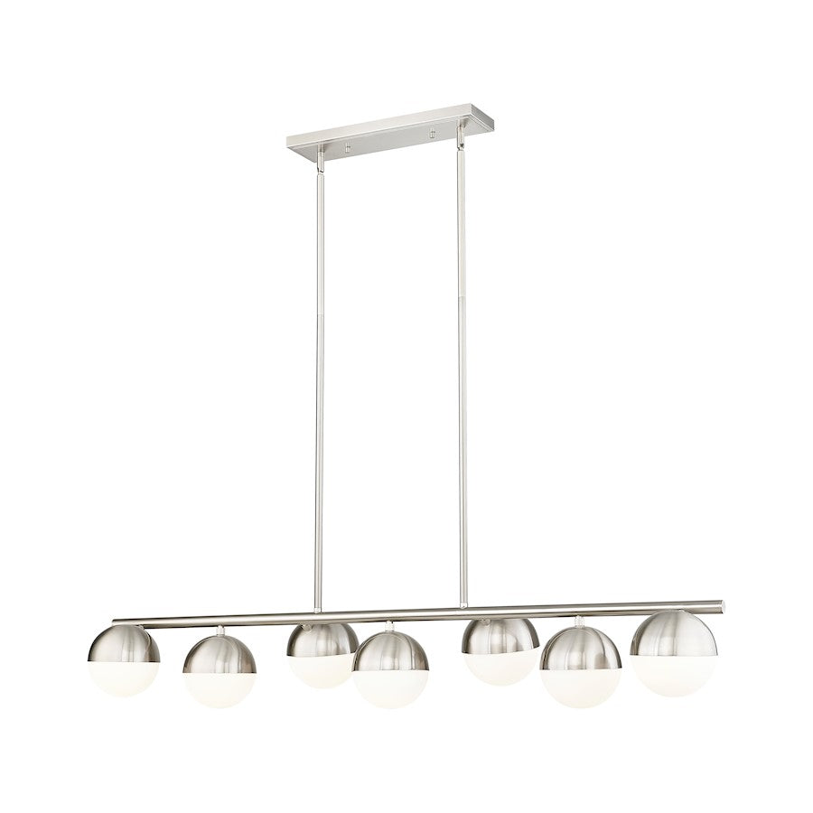 Z-Lite Realm Sphere 7 Light 54" Linear Chandelier, Nickel/Opal - 7517-7L-BN