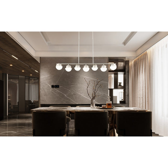 Z-Lite Realm Sphere 7 Light 54" Linear Chandelier, Nickel/Opal