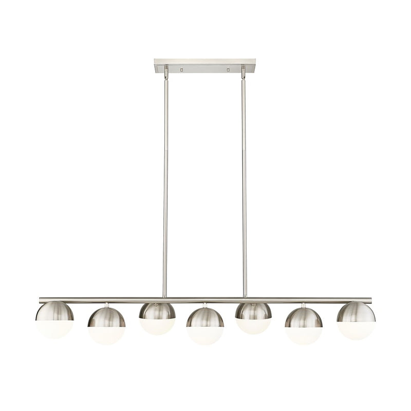 Z-Lite Realm Sphere 7 Light 54" Linear Chandelier, Nickel/Opal