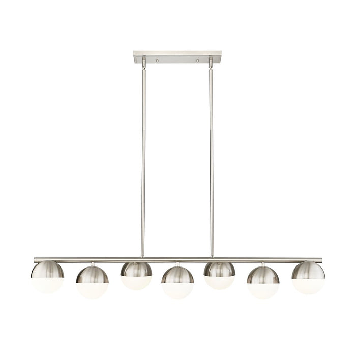 Z-Lite Realm Sphere 7 Light 54" Linear Chandelier, Nickel/Opal