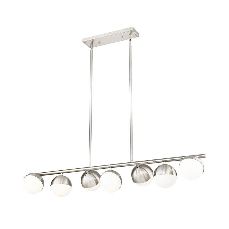 Z-Lite Realm Sphere 7 Light 54" Linear Chandelier, Nickel/Opal