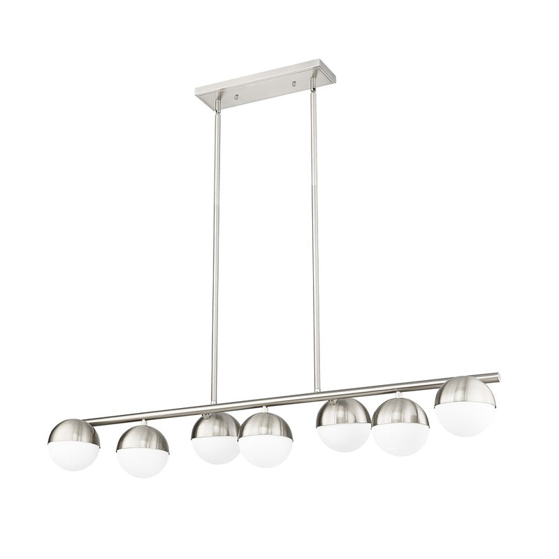 Z-Lite Realm Sphere 7 Light 54" Linear Chandelier, Nickel/Opal