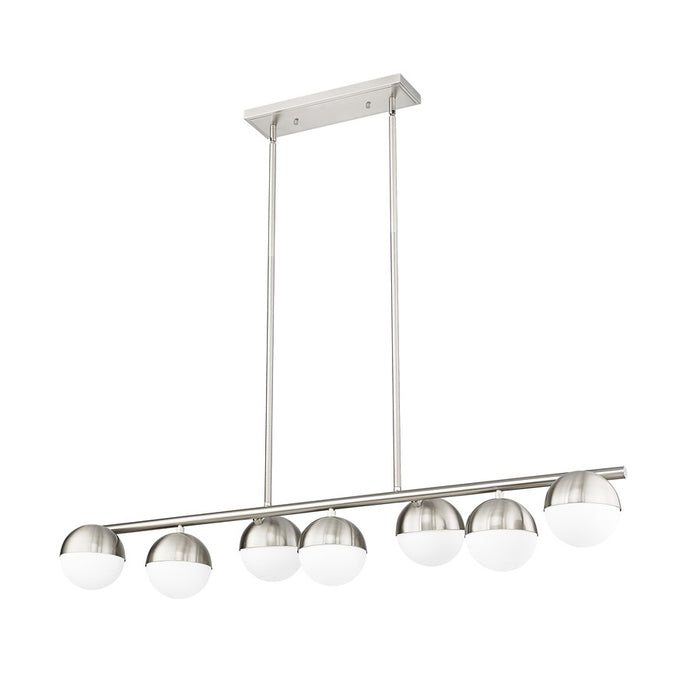 Z-Lite Realm Sphere 7 Light 54" Linear Chandelier, Nickel/Opal