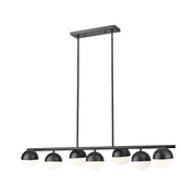 Z-Lite Realm Sphere 7 Light 54" Linear Chandelier, Black/Opal - 7517-7L-MB