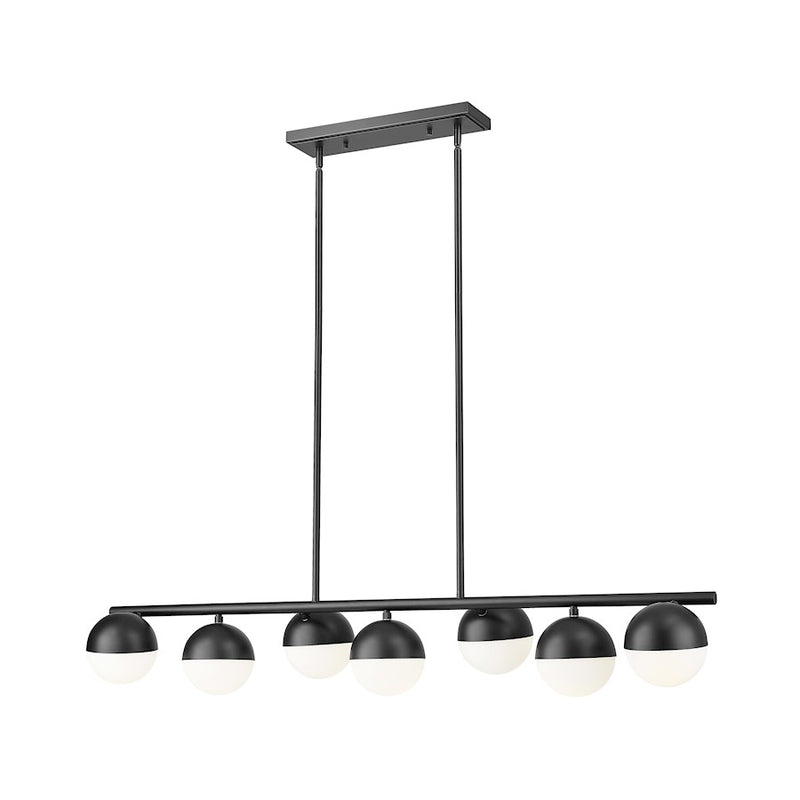 Z-Lite Realm Sphere 7 Light 54" Linear Chandelier, Black/Opal - 7517-7L-MB