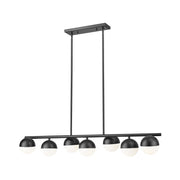 Z-Lite Realm Sphere 7Lt 54" Linear Chandelier, Black/Opal - 7517-7L-MB