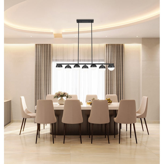 Z-Lite Realm Sphere 7 Light 54" Linear Chandelier, Black/Opal