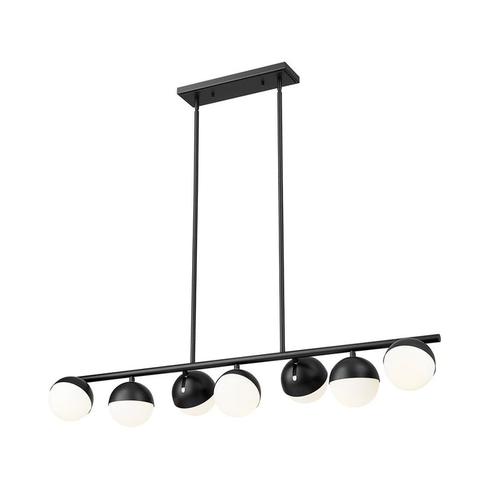 Z-Lite Realm Sphere 7 Light 54" Linear Chandelier, Black/Opal