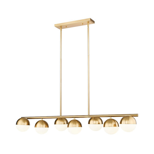 Z-Lite Realm Sphere 7 Light 54" Linear Chandelier, Gold/Opal - 7517-7L-MGLD
