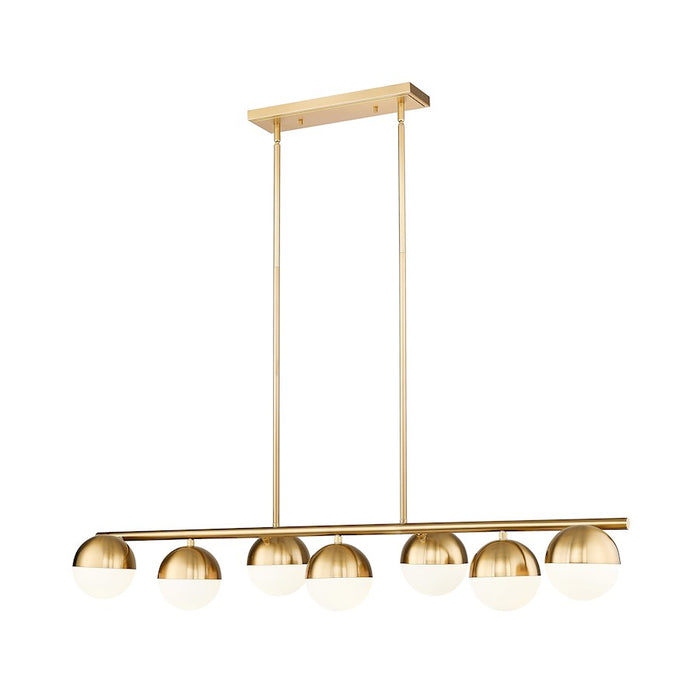 Z-Lite Realm Sphere 7 Light 54" Linear Chandelier, Gold/Opal - 7517-7L-MGLD