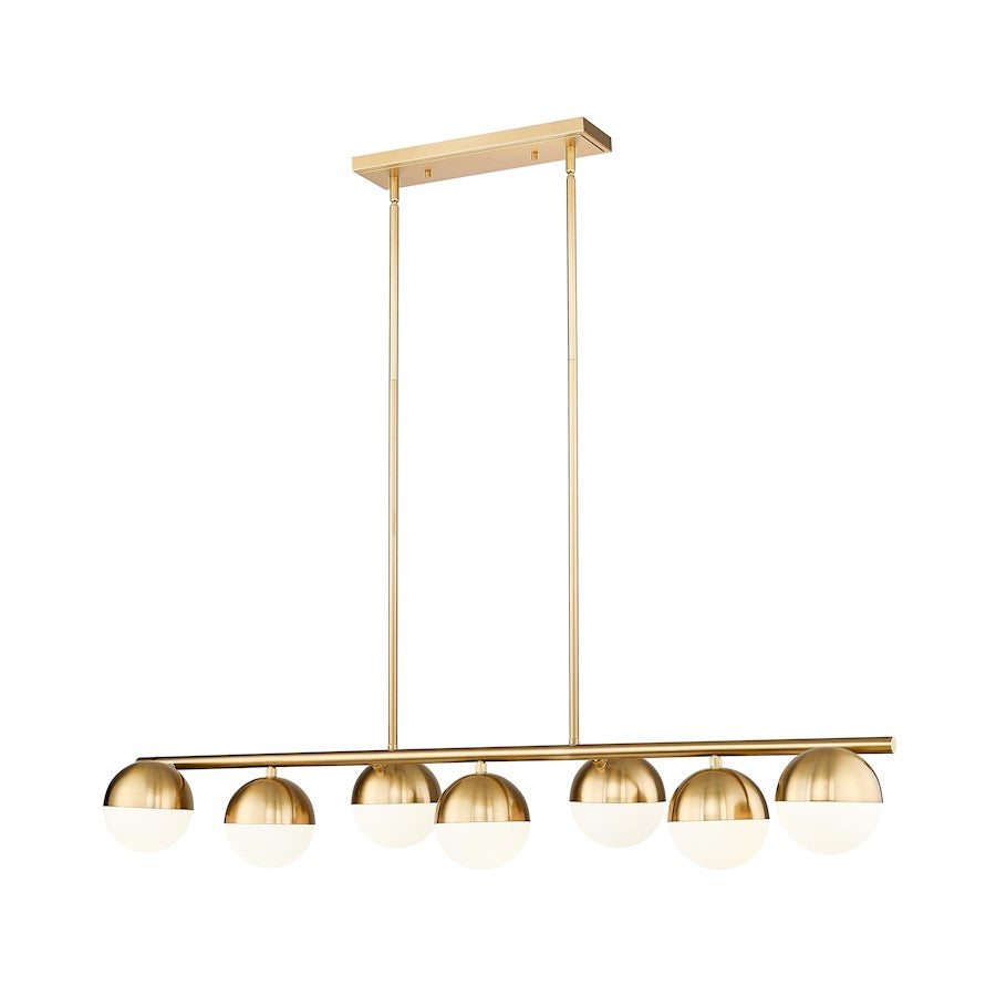 Z-Lite Realm Sphere 7 Light 54" Linear Chandelier, Gold/Opal - 7517-7L-MGLD