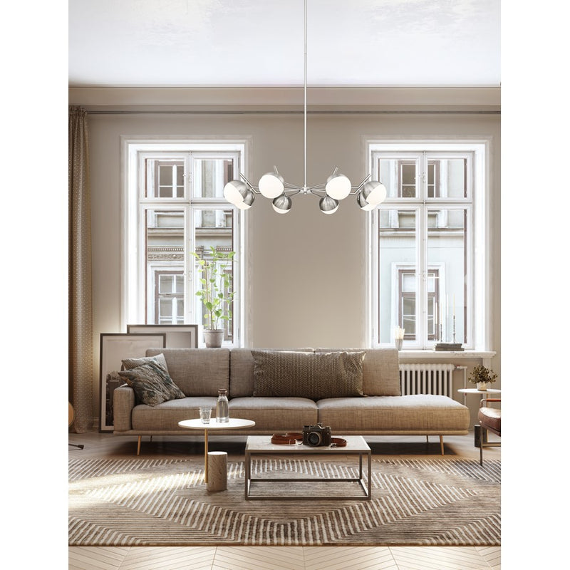 Z-Lite Realm Sphere 8 Light 44" Chandelier, Brushed Nickel/Matte Opal