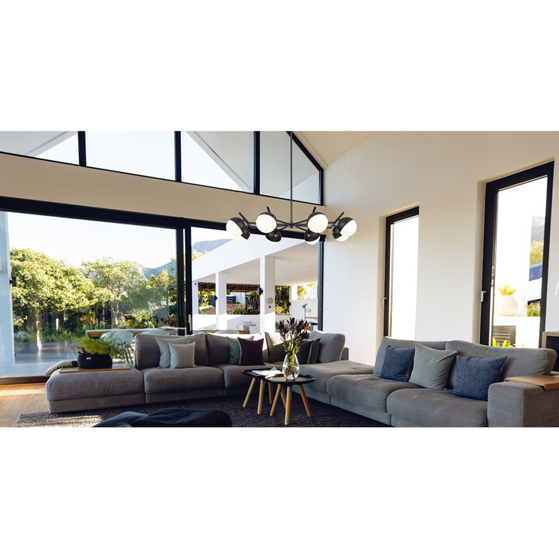 Z-Lite Realm Sphere 8 Light 44" Chandelier, Matte Black/Matte Opal