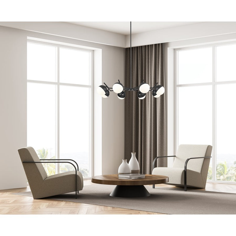 Z-Lite Realm Sphere 8 Light 44" Chandelier, Matte Black/Matte Opal
