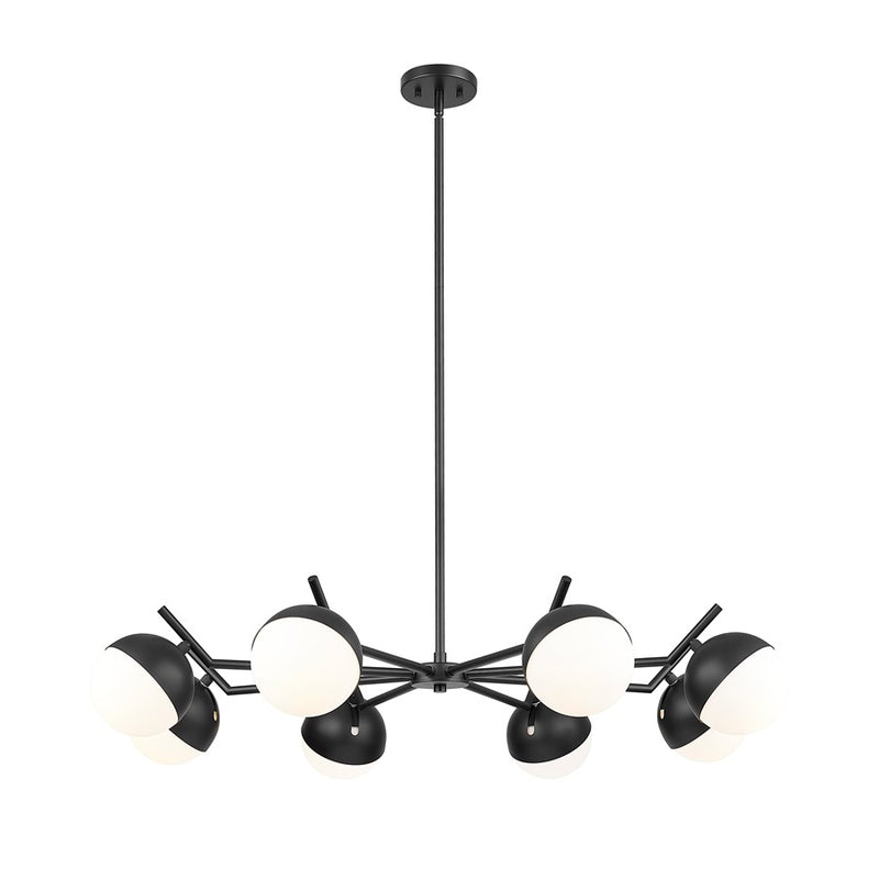 Z-Lite Realm Sphere 8 Light 44" Chandelier, Matte Black/Matte Opal