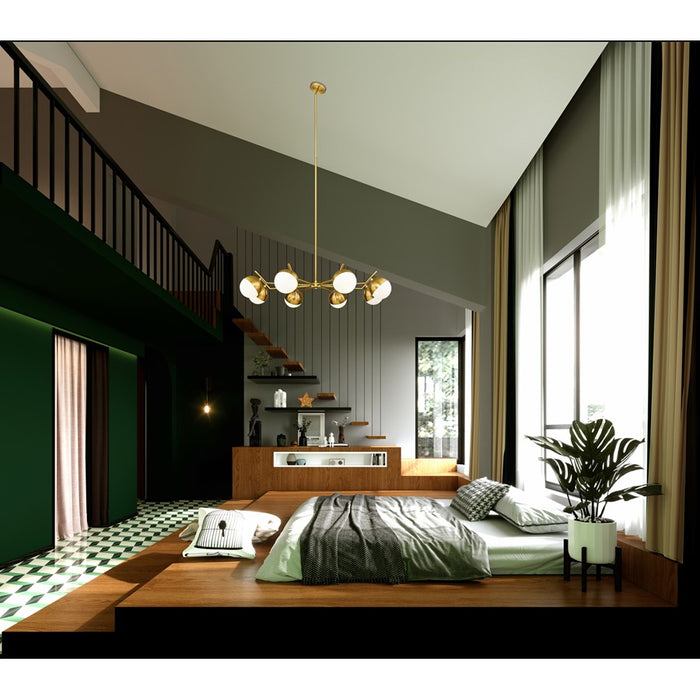 Z-Lite Realm Sphere 8 Light 44" Chandelier, Modern Gold/Matte Opal