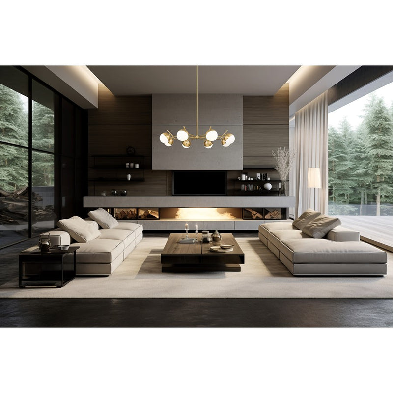 Z-Lite Realm Sphere 8 Light 44" Chandelier, Modern Gold/Matte Opal