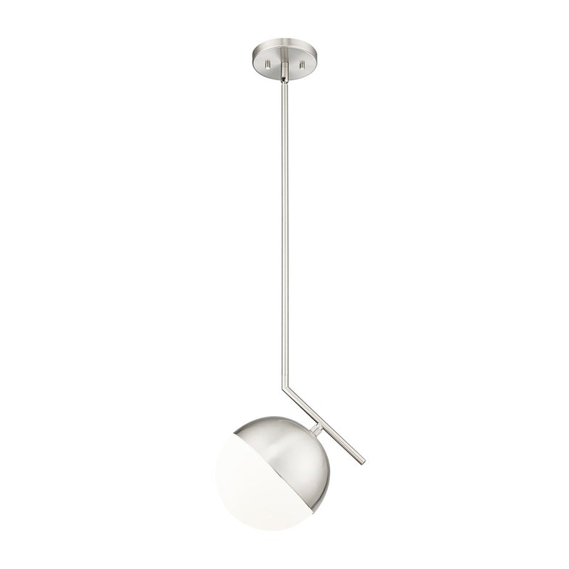 Z-Lite Realm Sphere 1 Light 10.75" Pendant, Brushed Nickel/Matte Opal