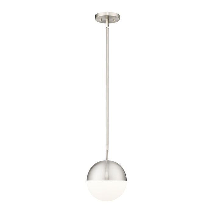 Z-Lite Realm Sphere 1 Light 10.75" Pendant, Brushed Nickel/Matte Opal