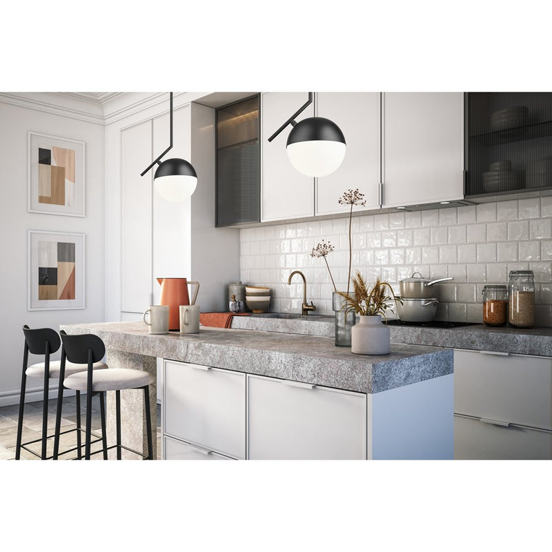 Z-Lite Realm Sphere 1 Light 10.75" Pendant, Matte Black/Matte Opal