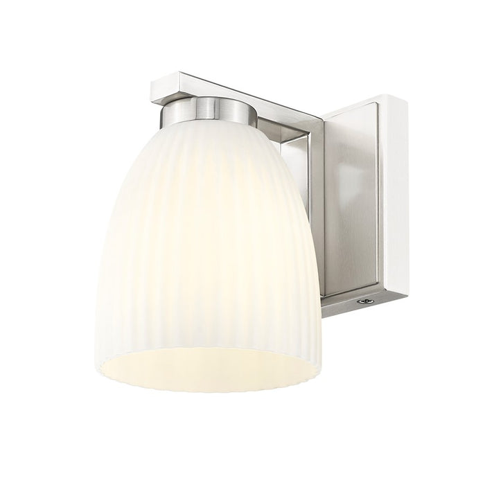 Z-Lite Naya 1 Light Wall Sconce, Brushed Nickel/Matte Opal