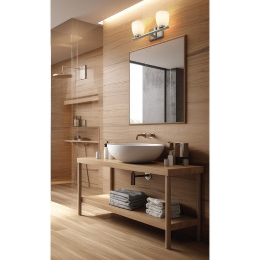 Z-Lite Naya 2 Light Vanity, Brushed Nickel/Matte Opal