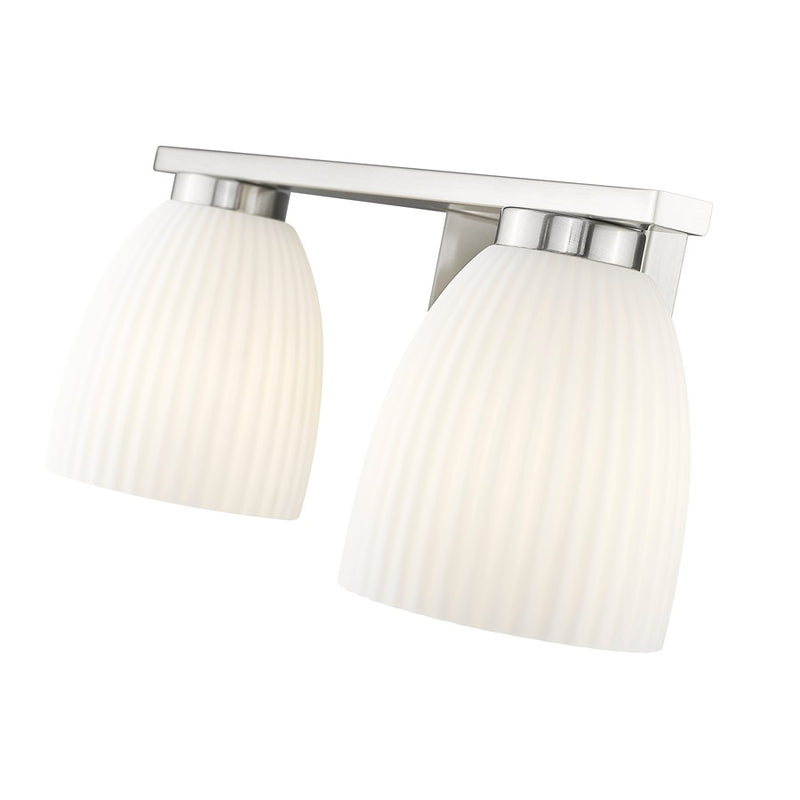 Z-Lite Naya 2 Light Vanity, Brushed Nickel/Matte Opal