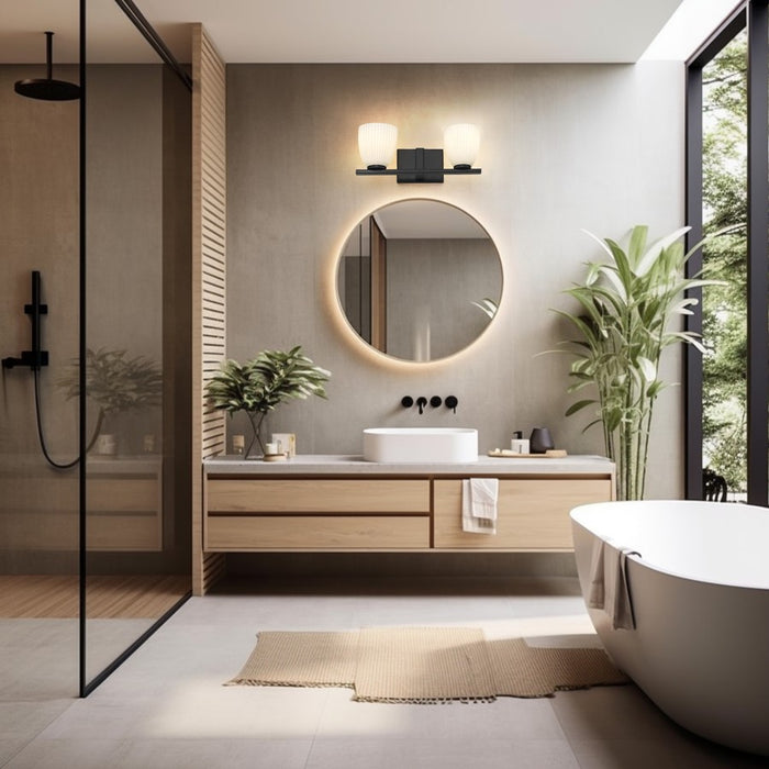 Z-Lite Naya 2 Light Vanity, Matte Black/Matte Opal