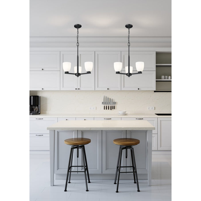 Z-Lite Naya 3 Light Chandelier, Matte Black/Matte Opal