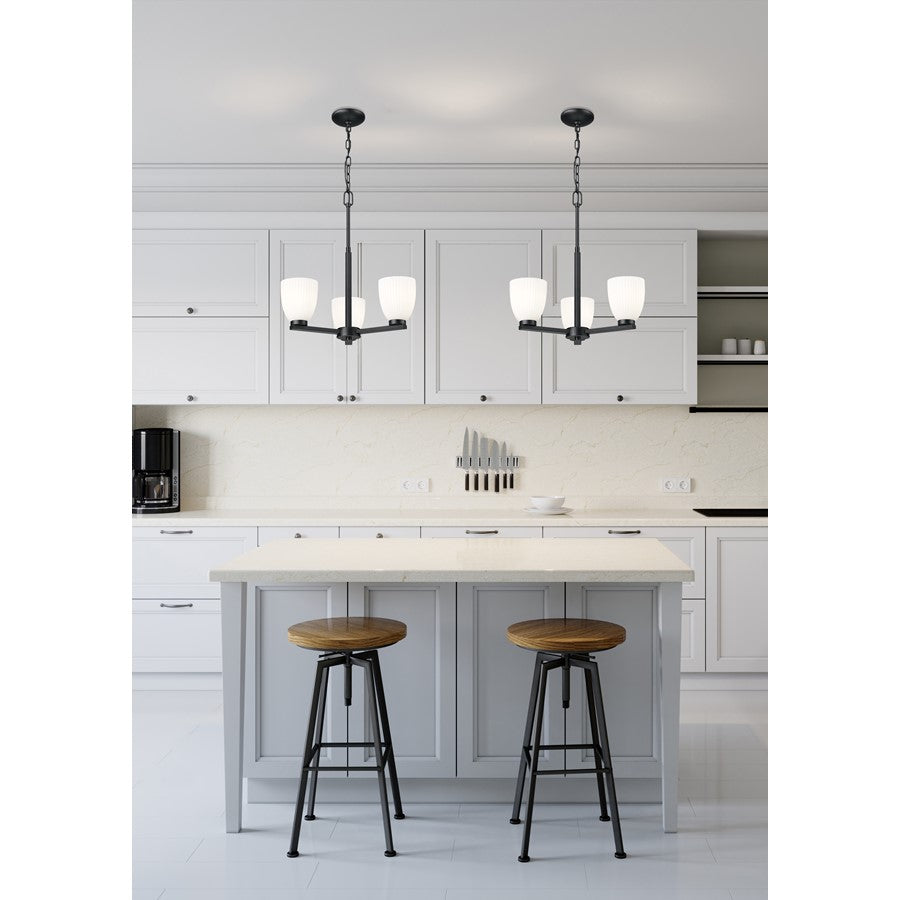 Z-Lite Naya 3 Light Chandelier, Matte Black/Matte Opal