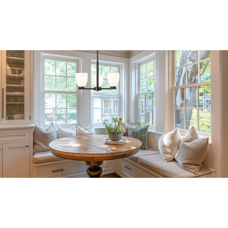 Z-Lite Naya 3 Light Chandelier, Matte Black/Matte Opal