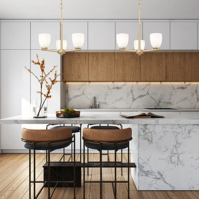 Z-Lite Naya 3 Light Chandelier, Modern Gold/Matte Opal