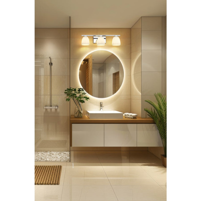 Z-Lite Naya 3 Light Vanity, Chrome/Matte Opal