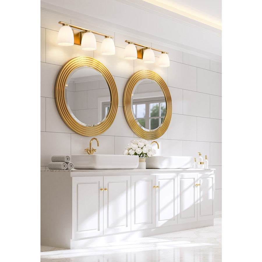 Z-Lite Naya 3 Light Vanity, Modern Gold/Matte Opal