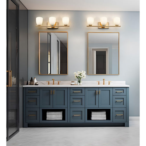 Z-Lite Naya 3 Light Vanity, Modern Gold/Matte Opal