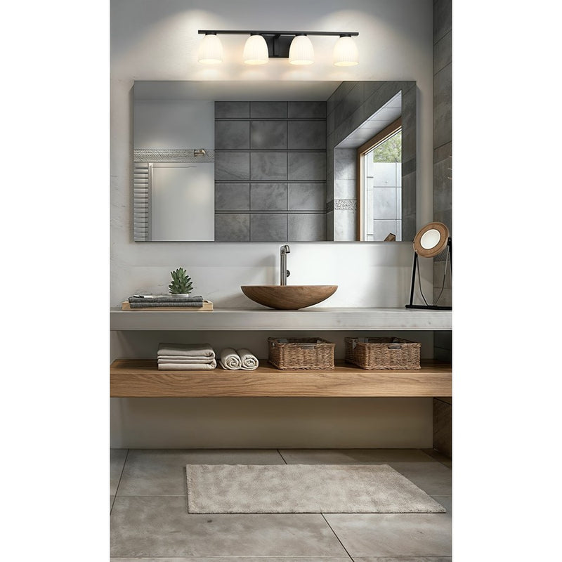 Z-Lite Naya 4 Light Vanity, Matte Black/Matte Opal