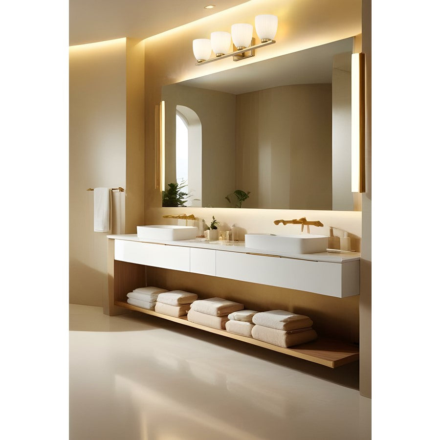 Z-Lite Naya 4 Light Vanity, Modern Gold/Matte Opal