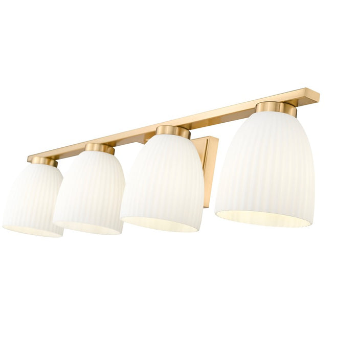 Z-Lite Naya 4 Light Vanity, Modern Gold/Matte Opal