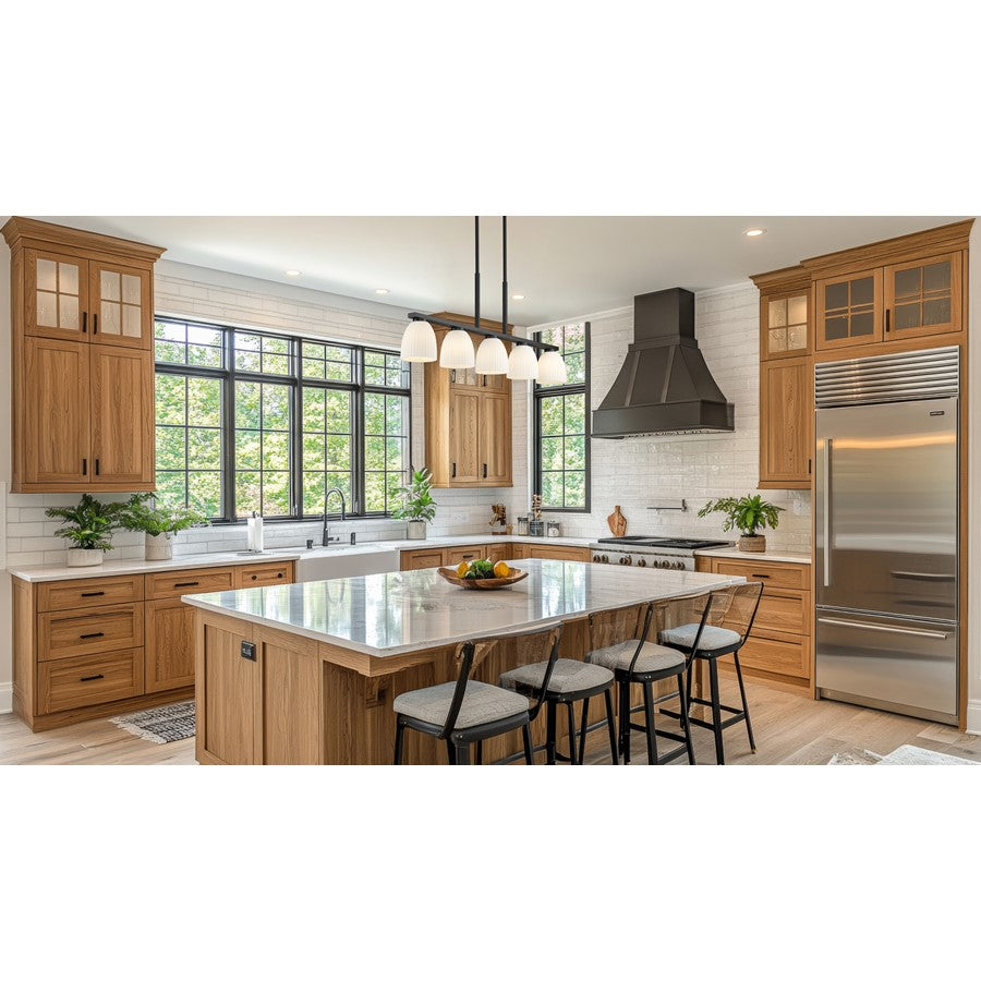 Z-Lite Naya 5 Light Linear Chandelier, Matte Black/Matte Opal