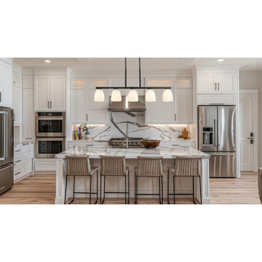 Z-Lite Naya 5 Light Linear Chandelier, Matte Black/Matte Opal