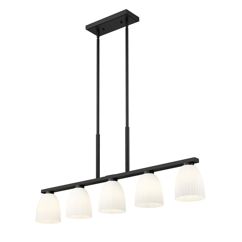 Z-Lite Naya 5 Light Linear Chandelier, Matte Black/Matte Opal